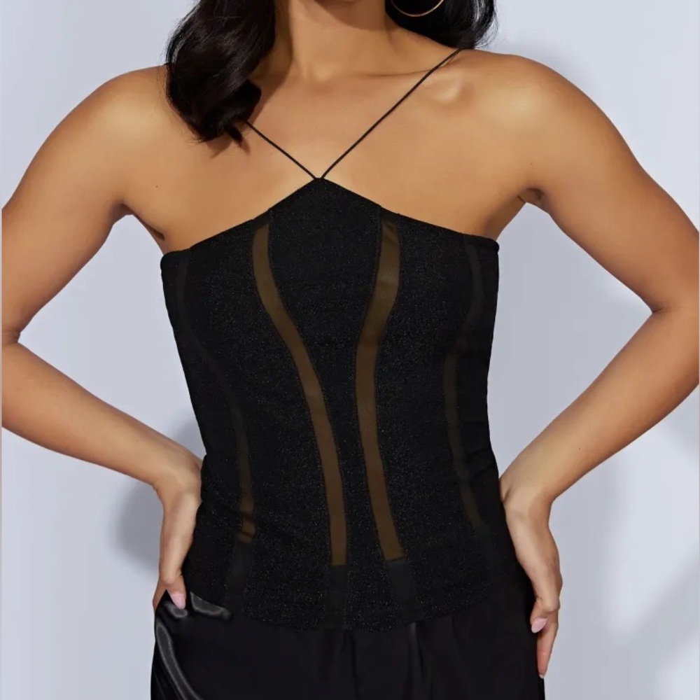 Meshki Chantal Paneled Halter Top Black Size XS